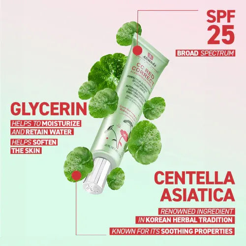 🍀CC Red Color Correcting SPF 25 Green Pigment Cream, Neutralizes Redness, Calms Skin, Lightweight, Tone‑Perfecting Primer, Korean Skincare