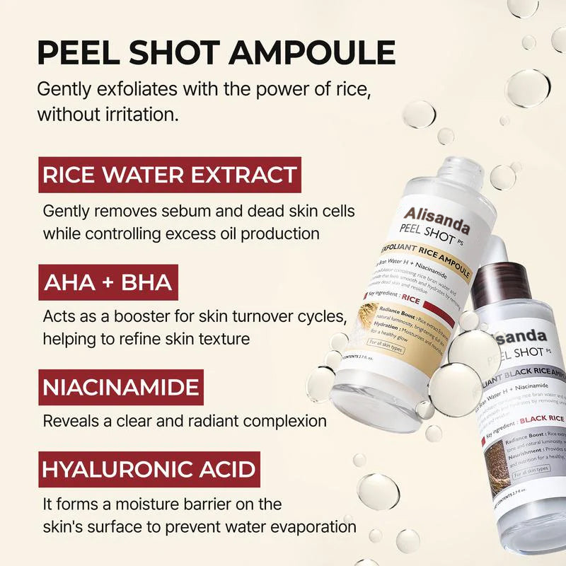 💖PEEL SHOT GLOW RICE AMPOULE DUO-SERUMS FORBRIGHTENING, EXFOLIATING, AND MOISTURIZINGSUITABLE FOR ALL SKIN TYPES