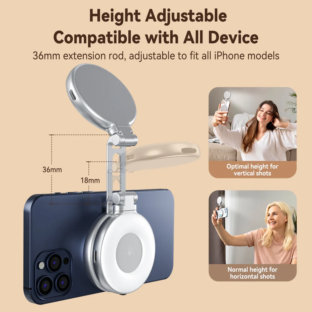 CreamGlow Magnetic fill Light Phone Light Compatible with iPhone Magsafe, CRI97 360° LED Selfie Ring Fill Light with Mirror for Selfies/Photography/TikTok/Zoom Calls/Video Conference