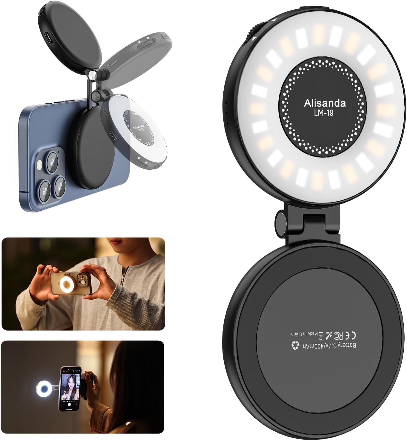 CreamGlow Magnetic fill Light Phone Light Compatible with iPhone Magsafe, CRI97 360° LED Selfie Ring Fill Light with Mirror for Selfies/Photography/TikTok/Zoom Calls/Video Conference