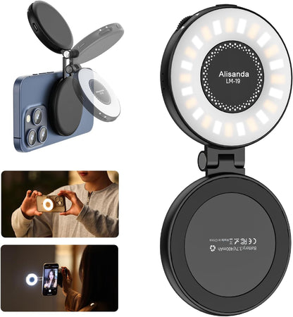 CreamGlow Magnetic fill Light Phone Light Compatible with iPhone Magsafe, CRI97 360° LED Selfie Ring Fill Light with Mirror for Selfies/Photography/TikTok/Zoom Calls/Video Conference