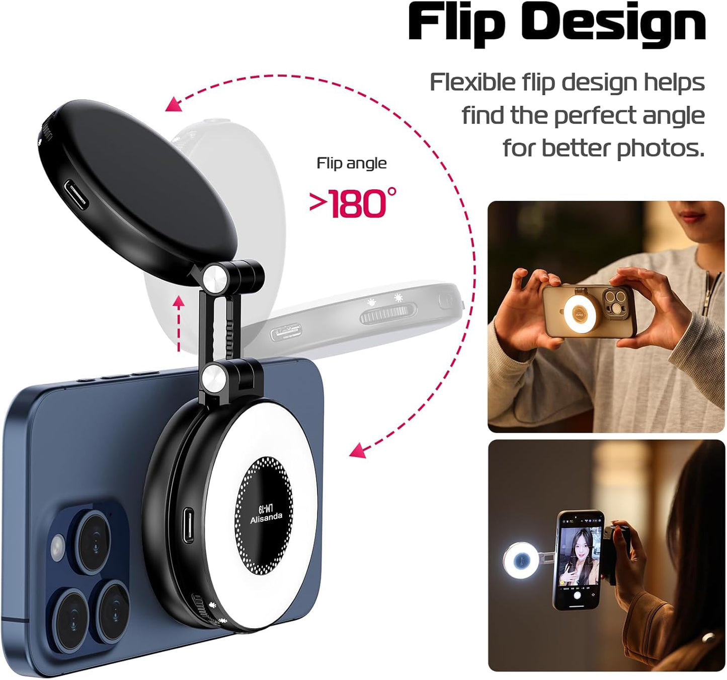 CreamGlow Magnetic fill Light Phone Light Compatible with iPhone Magsafe, CRI97 360° LED Selfie Ring Fill Light with Mirror for Selfies/Photography/TikTok/Zoom Calls/Video Conference