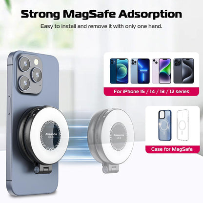 CreamGlow Magnetic fill Light Phone Light Compatible with iPhone Magsafe, CRI97 360° LED Selfie Ring Fill Light with Mirror for Selfies/Photography/TikTok/Zoom Calls/Video Conference