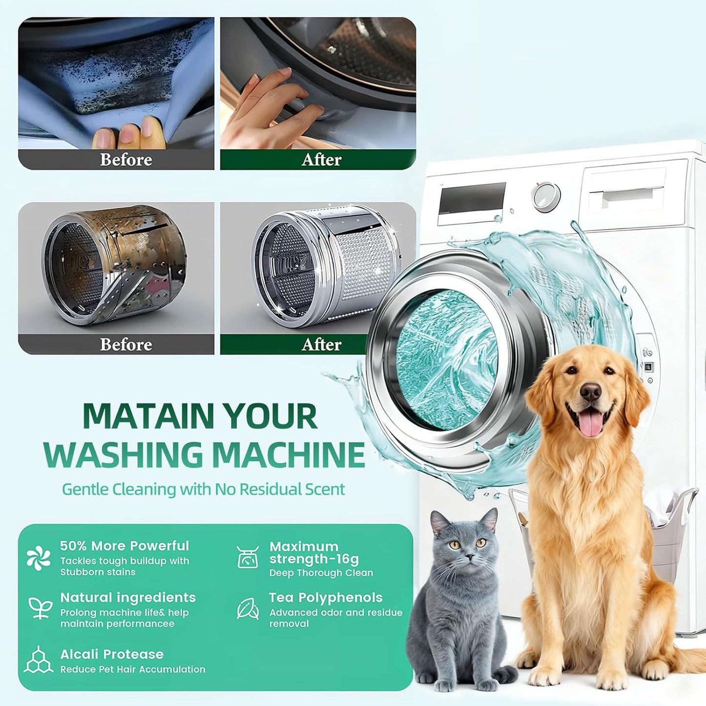 🔥Final 3 Hours: 60% OFF-🫧Eco-Friendly Washing Machine Cleaner Fights Pet Odors & Hair Build-Up for Fresh Clean Machines