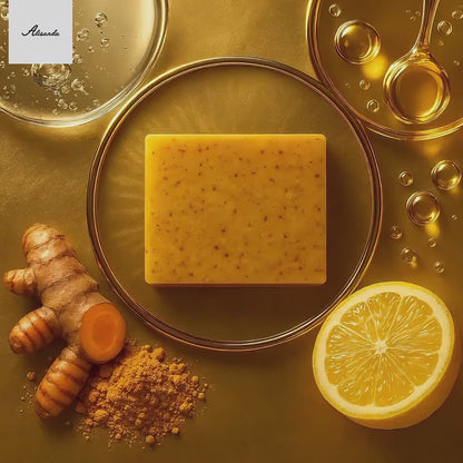 Alisanda™ soap : Rich in Vitamin C, retinol, collagen, and turmeric—a Japanese-made complex formula, fortified with hyaluronic acid and Vitamin E.