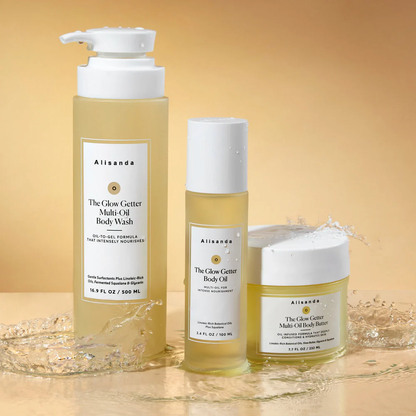 ✨The Glow Getter Bundle:Enriched with linoleic acid plant oil, sugar crystals, 20% glycerin, squalane, shea butter, and plant peptides, it helps firm the skin, promoting a healthy, radiant glow while leaving it more hydrated and plump.